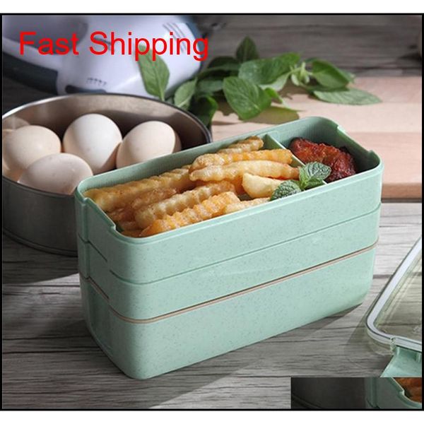 

wheat straw lunch box healthy material lunch box 3 layer 900ml wheat straw bento boxes microwave dinnerware foo qylwpx garden2010