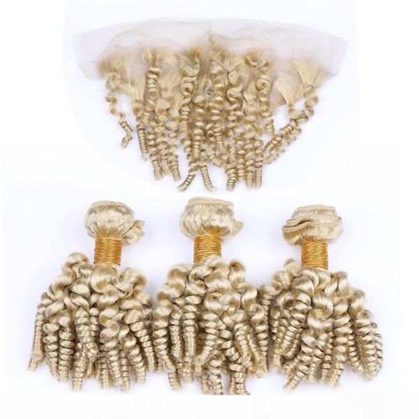 

virgin бразильских волос блонд тетушка фунх переплетения человека с фронтальной 3bundles # 613 blonde romance завитых утков волос с 13x4 кру, Black;brown