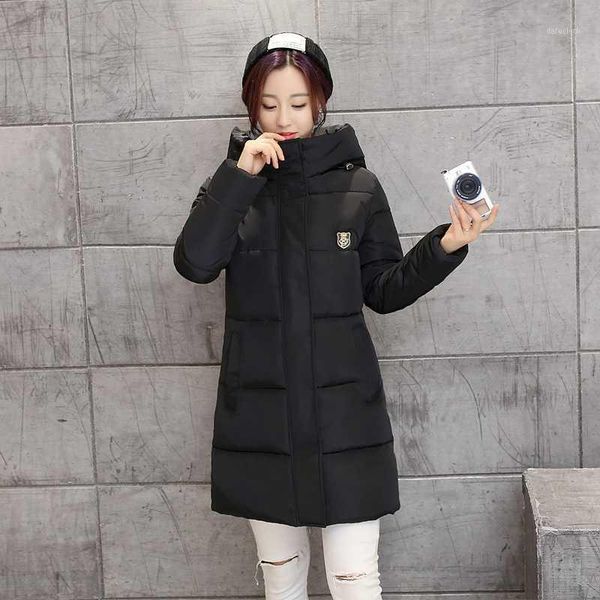 

boollili winter fashion women down jacket thicking super warm medium long down slim elegant hooded pure color coat plus size 3xl1, Black