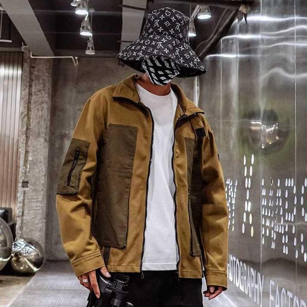 

2020 new japanese original casual jacket men's loose large size jacket national tide stitching cotton denim men 5xl1, Black;brown