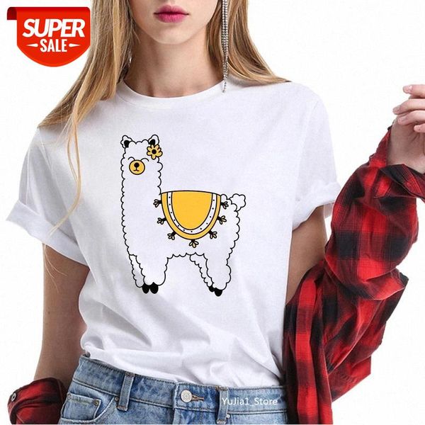 

zogankin cute tee shirt women clothes harajuku kawaii alpacas llama animal print funny t shirts femme 90s tshirt #e28a, White