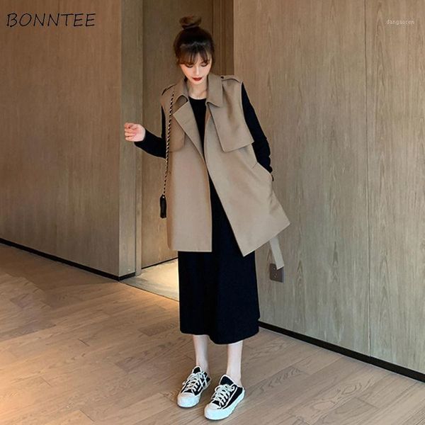 

waistcoats women college loose harajuku trendy all-match outwear casual pure pockets sashes spring daily temperament vest1, Black;white