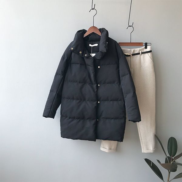

winter jacket women casual polyester single breasted 3 solid color padded coat warm mujer parkas autumn womens clothing 201225, Black