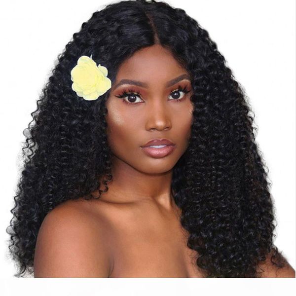 

malaysian virgin hair lace front wigs 130% density kinky curly full lace human hair wig for african american, Black;brown