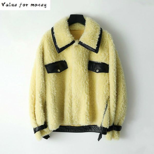 

fur real coat korean vintage wool jacket autumn winter coat women clothes 2021 women sheep shearling suede lining zt3519, Black