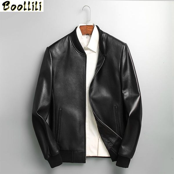 

boollili spring genuine leather jacket men motorcycle bomber jacket sheepskin coat for men blouson cuir homme, Black