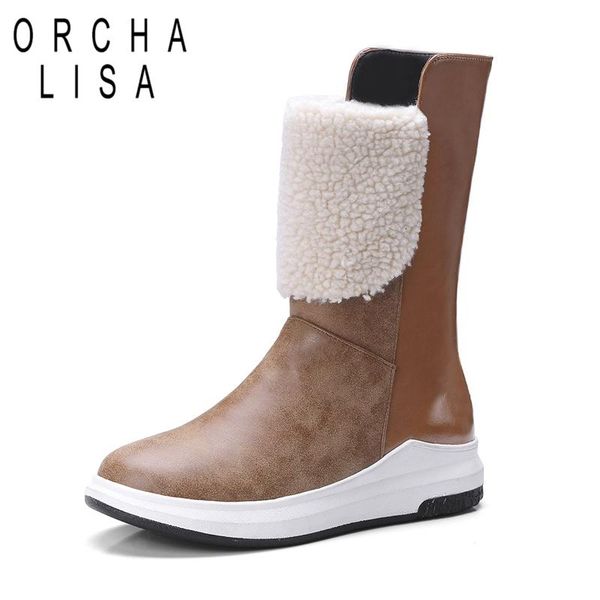 

orcha lisa 2020 new winter mid calf snow boots slip -on woman shoes botas big size boots woman warm black brown mujer c708