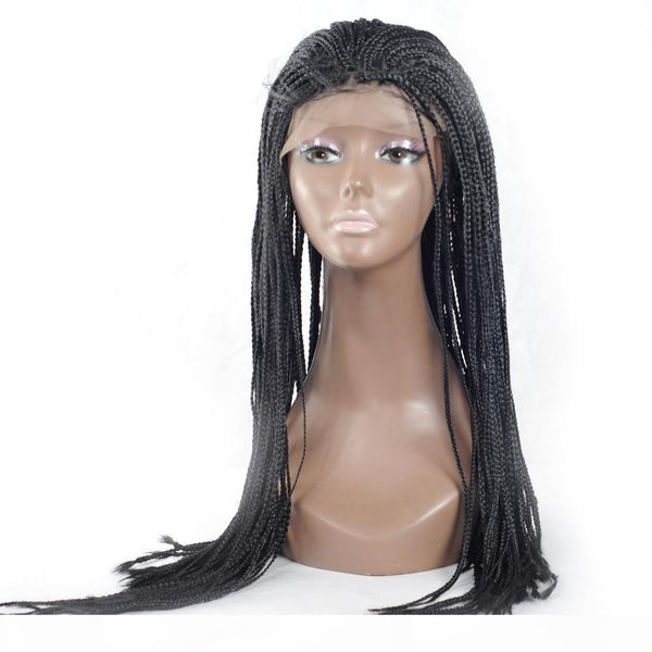 

micro braided lace front wigs thick full hand twist high density braided lace front wigs box synthetic fiber hair for women, Black