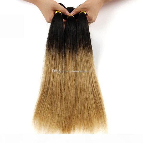 

virgin pweuvian human hair weaves 1b 27 honey blonde human hair extensions silk straight light brown ombre hair weaves 3pcs lot 8a grade, Black;brown