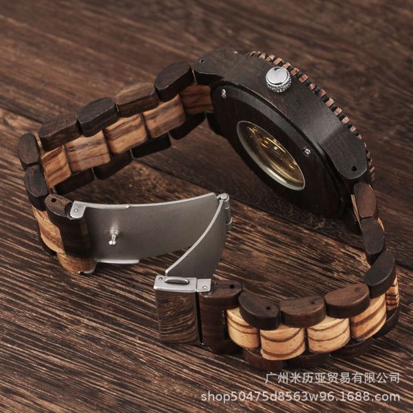 

mechanical leisure new watch wooden automatic trend men's watch, Slivery;brown
