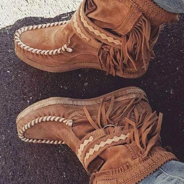 

women ankle boots flats shoes vintage pu booties gladiator plus size tassels shoes woman female mujer sapato feminino d1710, Black