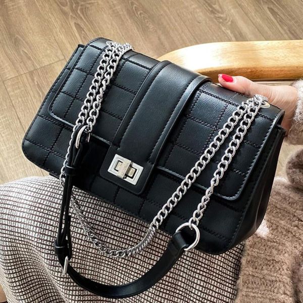 

lattice square crossbody bag 2021 fashion new pu leather women's designer handbag lock chain shoulder messenger bag