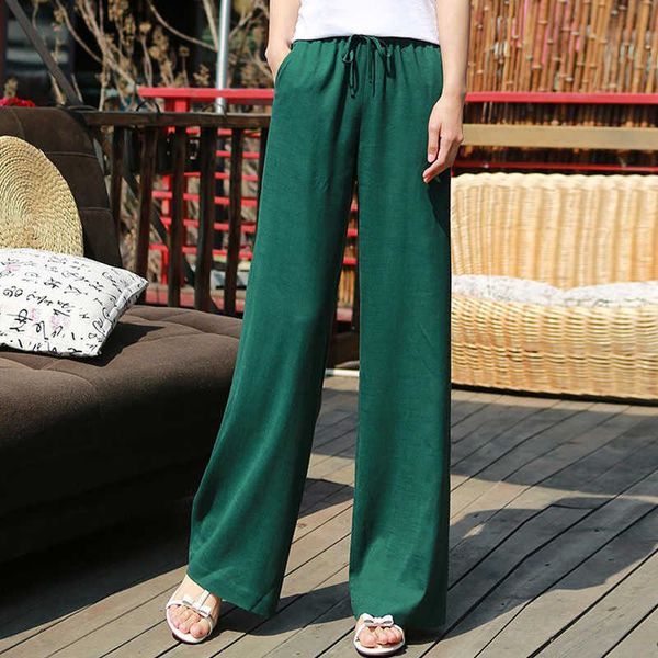 

spring summer casual womens elastic high waist wide leg green black white loose trousers , korean 2021 fall female woman pants y19070101
