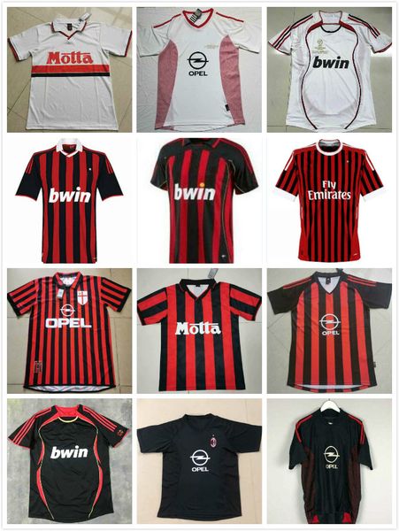 

short leeve 90 91 retro shirts home 96 97 gullit jersey 01 02 03 maldini van basten football ronaldo kaka inzaghi 06 07 ac milan 2009, Black;yellow