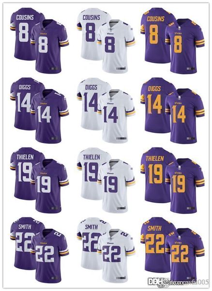 

men women youth minnesota vikings 19 adam thielen white 8 kirk cousins purple 14 stefon diggs football jersey 22 harrison smith, Black;red