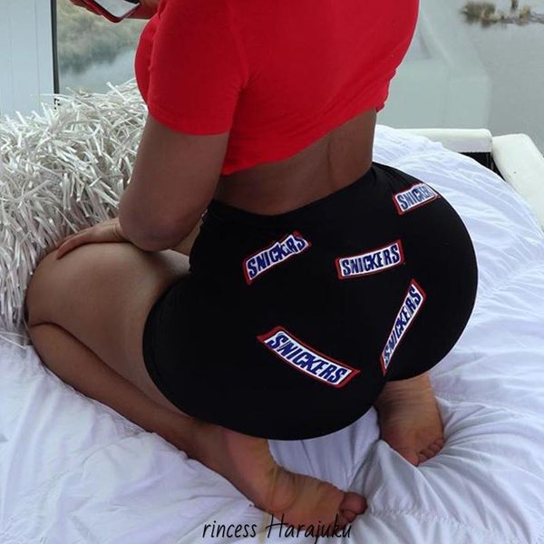 

new plus size women shorts snickers print shorts summer casual high waist short pants sports daily bottom, White;black