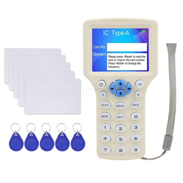 

access control card reader ic id nfc tag 125khz 13.56mhz rfid copier 10 frequency usb programmer keyfobs cards uid decoder