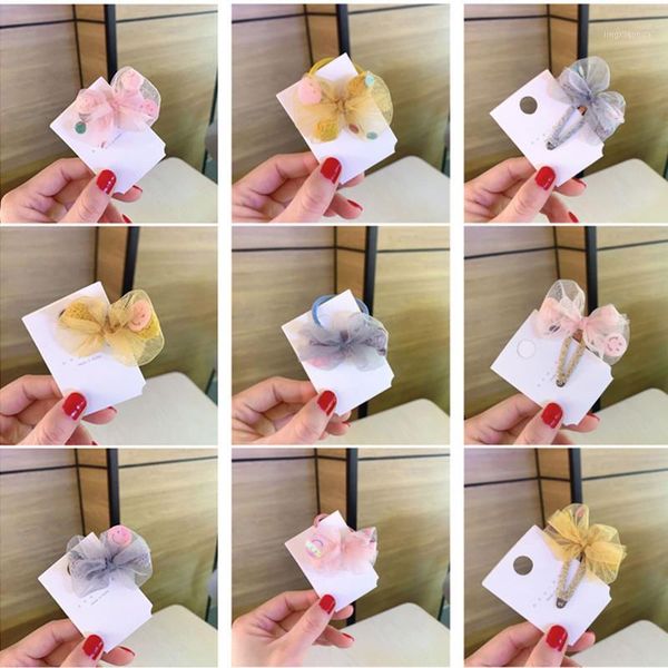 

5pcs/lot new mesh yarn wrapped bow hair clip girls gauze pompom ball hairpins fashion hair accessories princess ornaments1, Slivery;white
