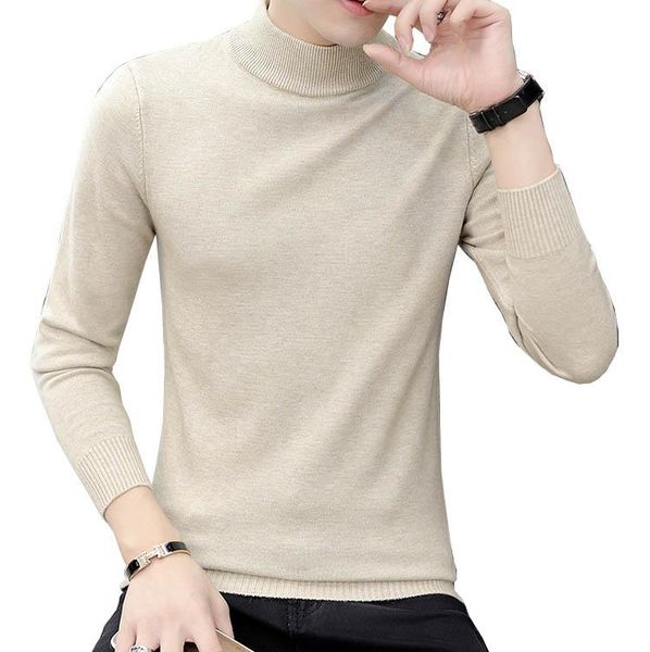 

men's sweaters 2021 men turtleneck sweater autumn winter solid color casual slim fit knitted pullovers bottoming jumper, White;black