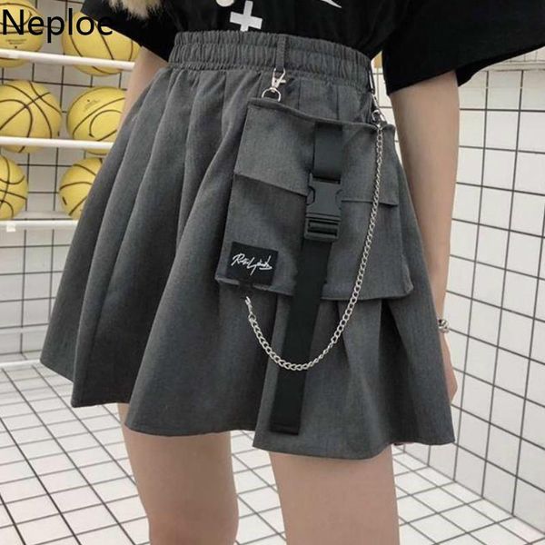 

skirts neploe korean preppy style high waist pleated jupe 2021 s wild a line pocket femme beach above knee mini autumn 45635, Black