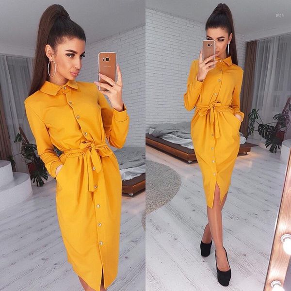 

women vintage front button sashes a-line dress long sleeve turn down collar solid elegant dress 2019 autumn fashion women1, Black;gray