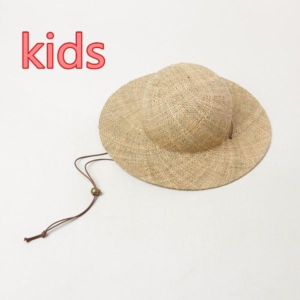 

202006-hh6027 handmade natural grass holiday kids sun cap children leisure hat1, Blue;gray