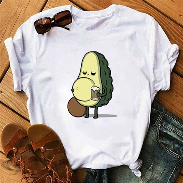 

avocado vegan women t shirt polyester funny print short sleeve t-shirt kawaii cartoon graphic tshirts girls tees female, White
