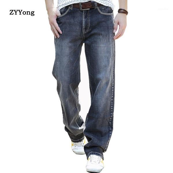 

zyyong men's loose jeans men's hip hop wide leg skateboard pants fashion loose fit gray jeans trend trousers1, Blue
