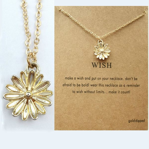 

little daisy pendants neckalce golden sun flower charm necklace with gift card women necklaces fashion jewelry, Silver
