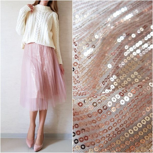 

2021 new skirts womens midi pleated spring summer tulle elastic high waist sequined mesh tutu skirt 9yo1, Black