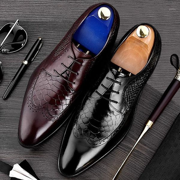 

alligator genuine leather men's handmade oxfords formal dress round toe man wingtip flats male wedding bridal brogue shoes bql721, Black