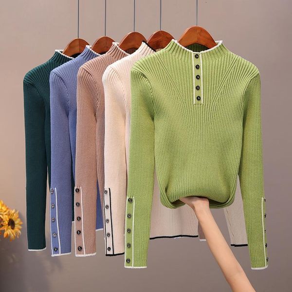

striped button women sweater autumn winter turtleneck pullover sweaters soft female jumper robe pull jersey mujer, White;black
