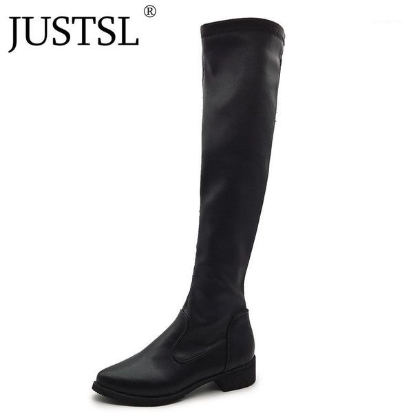 

boots justsl 2021 women's fashion shoes long tube ladies pointed toe flat with knee-high female boot1, Black