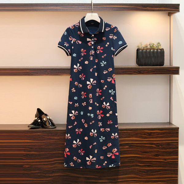 

2020 Summer Polo Dress Women Dot Printing Turn-down Collar Dresses Cotton Plus Size L-4XL Long Tshirtdress Female Casual Clothes