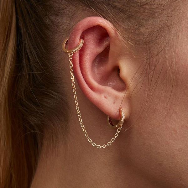 

hoop & huggie fashion circle ear cuff retractable earrings for women men gold chain double piercing earing female brincos 2021, Golden;silver