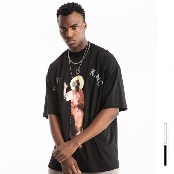 

2021 new kanye hip hop t-shirt jesus is the graphic king's letter of short sleeve oversize style simple superior t-shirts dqwu, White;black