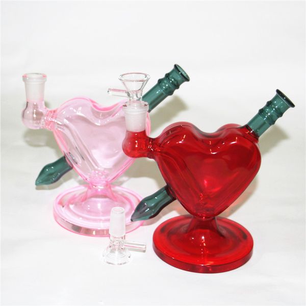 Liebesherzform Mini-Glasbongs Wasserpfeifen Bohrinsel Dickes Pyrex 14 mm weibliche berauschende Wasserpfeifen Dab Rigs Aschefänger mit Schüssel Quarzknaller