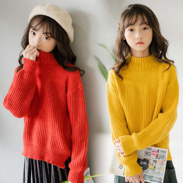 

girls' sweater autumn winter 2020 13228 new korean pullover thickened half high collar thick needle t-shirt prpax2kf, Blue