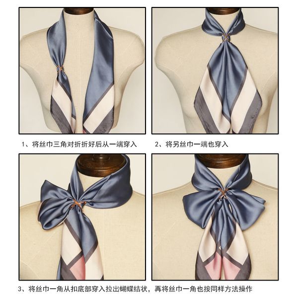 

qhigh grade x silk ring versatile female brooch dual purpose square scarf buckle simple clasp luxuryq, Blue;gray