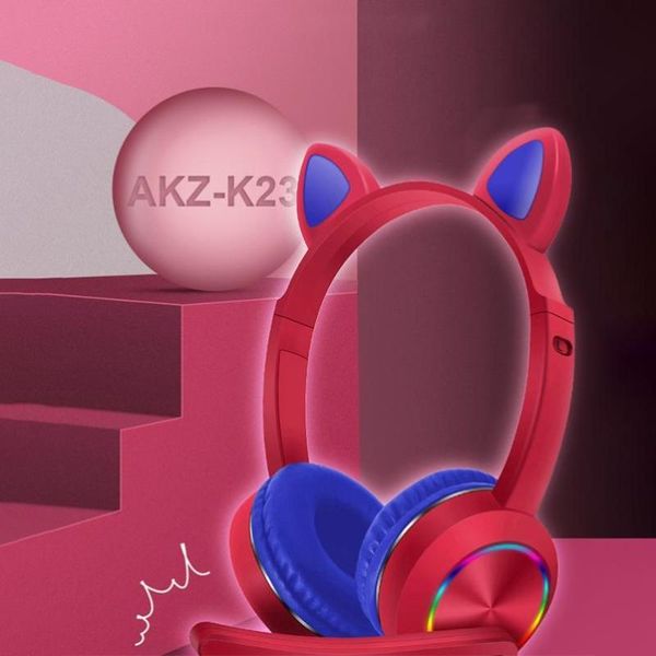 

akz-k23 children head-mounted cartoon led glowing cat ear wireless bluetooth headset fone de ouvido headphones auriculares