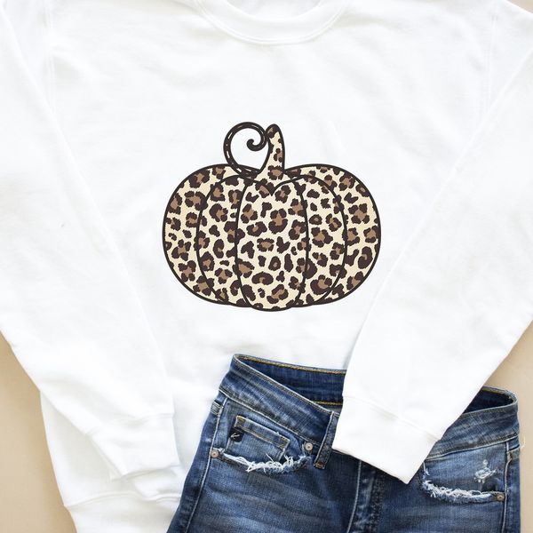 

autumn winter sweater pumpkin 2020 halloween pumpkin leopard print long sleeve round neck women's thin sweater 9uete, Black