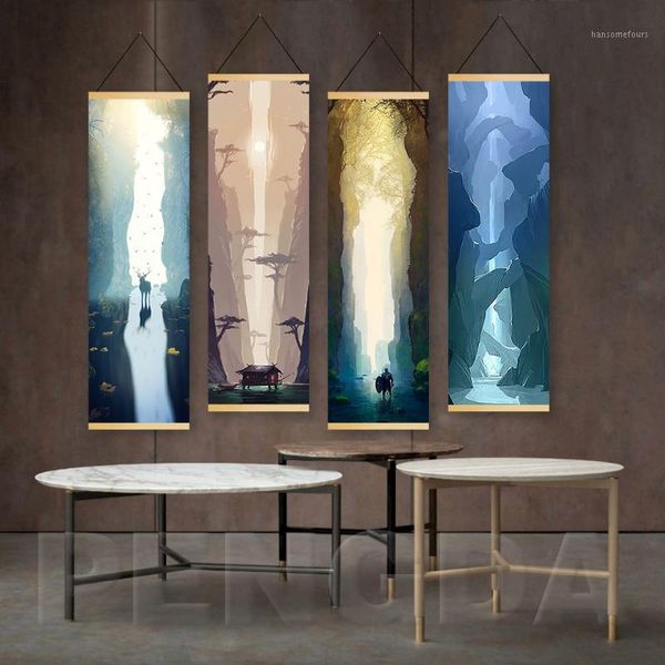 

canvas printed nordic style anime japan game poster wooden scroll hanging pictures home for bedroom wall art decoration painting1