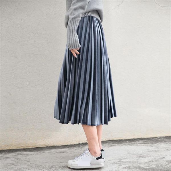 

2020 south korea style velvet skirt vintage accordion pleated skirt high waist ing, Black