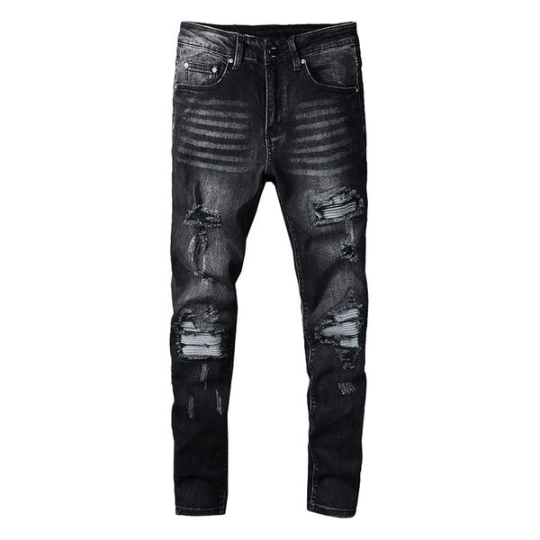 

22ss jeans men slim fit patched hole black men's denim pants jean hip hop trousers big size 28-40, Blue