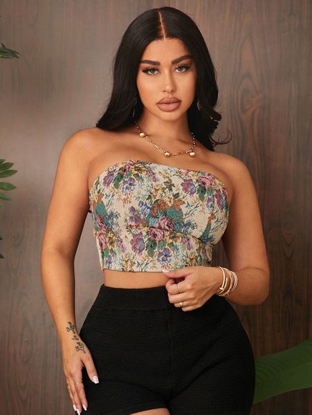 

sxy floral pattern tube crop c6cu#, White