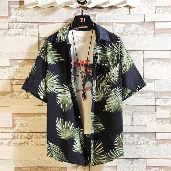 

men's casual shirts mens t fashion hawaii printing shirt short sleeve loose casaul beach t-shirt plus size11, White;black