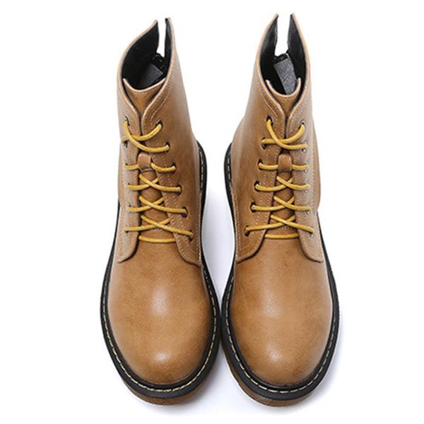 

women retro britpop style shoes boots female bottine laced with thick flat boots artificial pu mujer platform zapatos, Black