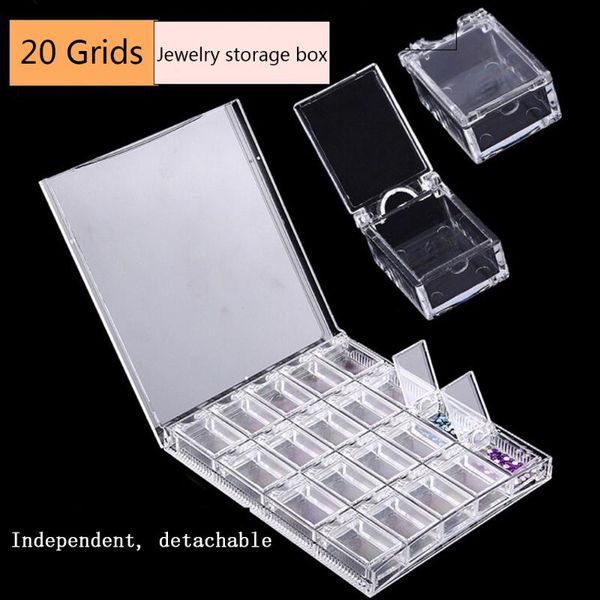 

nail art decorations angnya 1pcs 20 grids clear acrylic empty storage box strass beads jewelry decoration display removable container case, Silver;gold