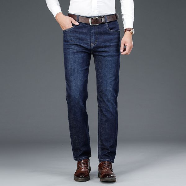 

2021 new fashion vintage men jeans black blue autumn newly casual business denim long pants straight fit elastic smart suit trousers male s5