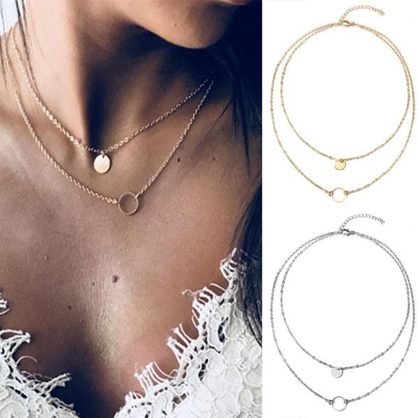 

2021 new fashion ladies multi-layer necklace gold/sliver color sequined pendant necklaces vintage metal chain jewelry gift, Silver